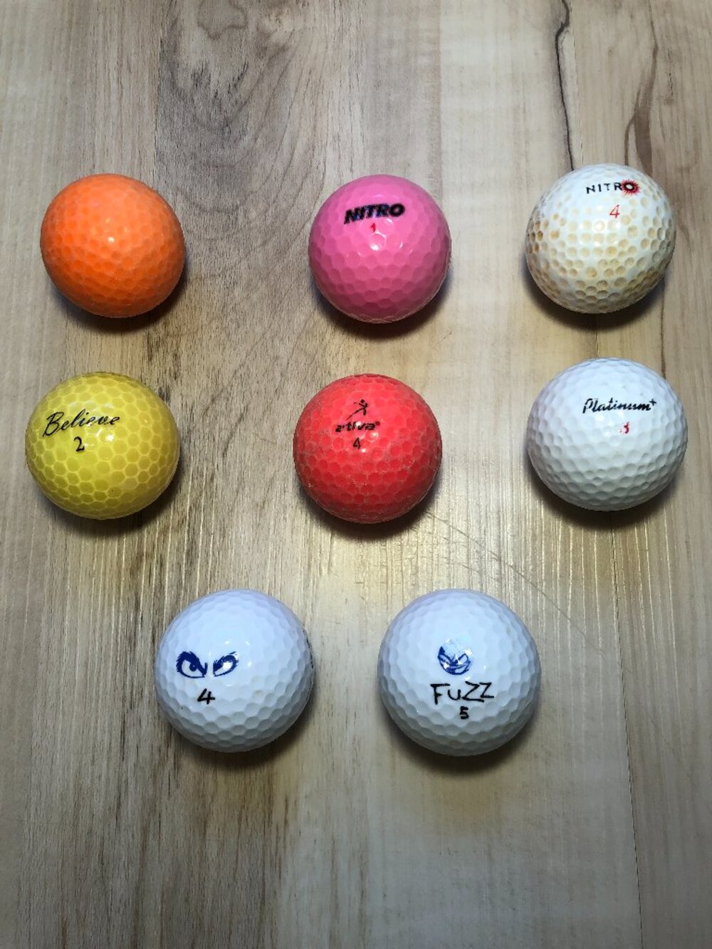 8 Mixed Golf Balls Fuzz Nitro Pink 1994 Christmas Vintage Novelty Used Volorbe